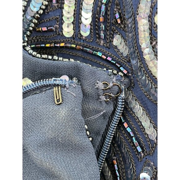 Escada Couture Navy Blue Sequin Beaded Cocktail Dress Bodycon Formal Size S - Picture 5 of 7